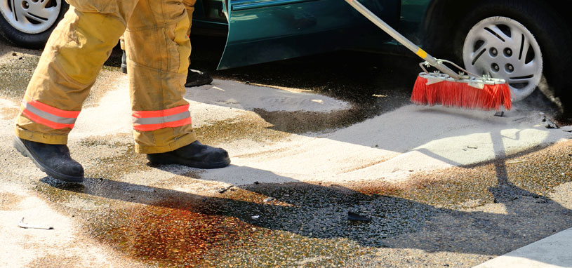 firefighter cleaning hazchem spillage